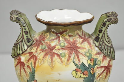 Antique Nippon Hand Painted Porcelain Moriage Twin Handle Countryside Scene Vase