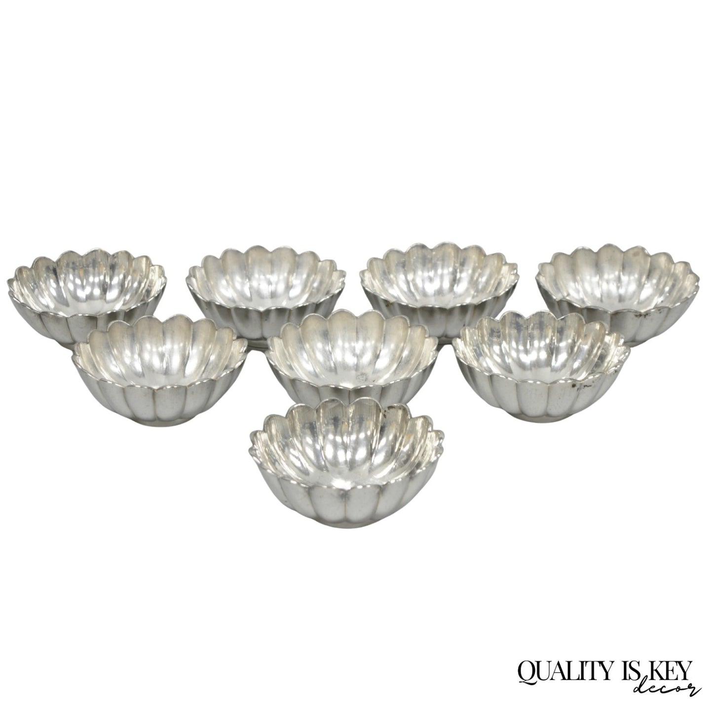 Vintage Regency Style Silver Plated Scalloped Stacking Nut Dish Bowl - Set of 8
