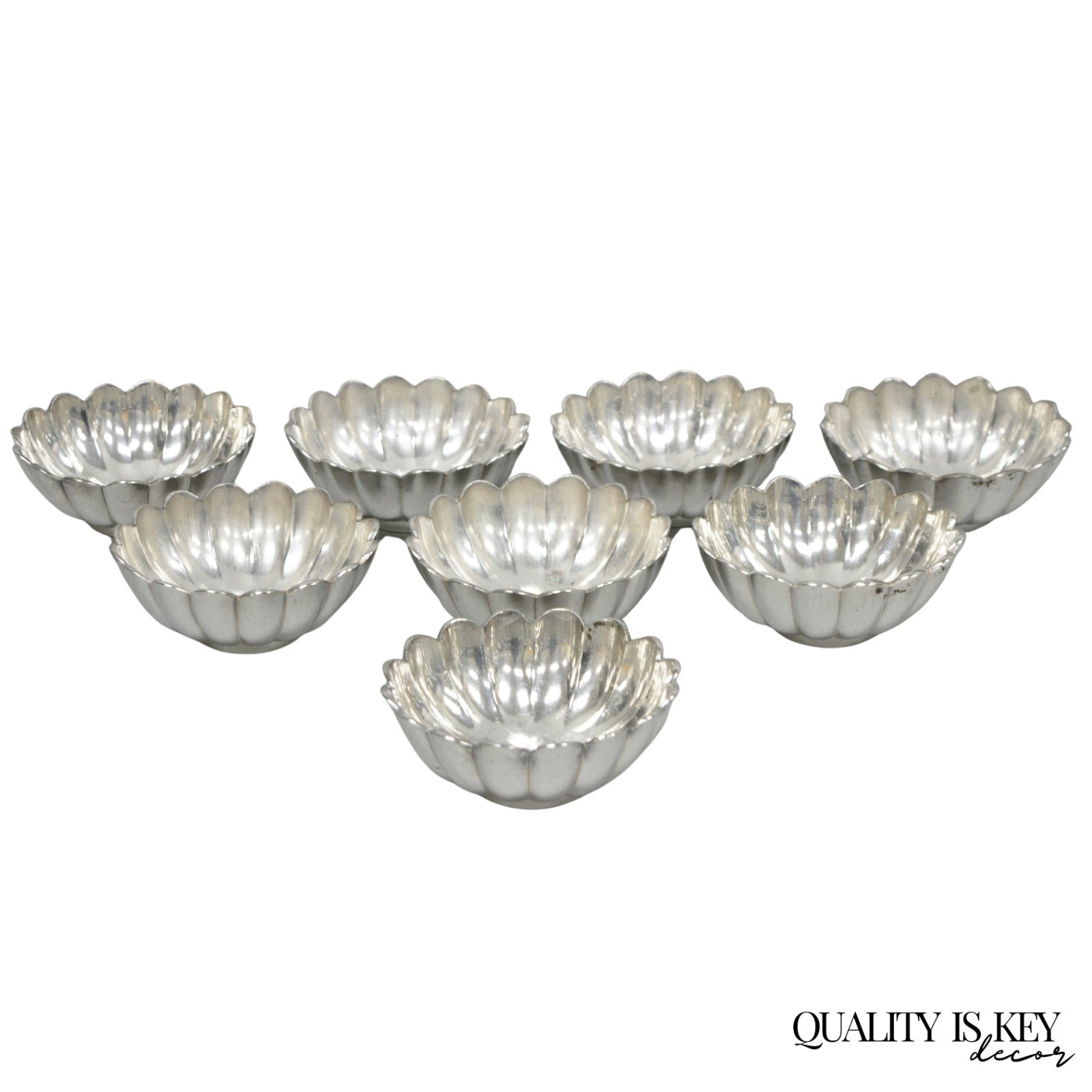 Vintage Regency Style Silver Plated Scalloped Stacking Nut Dish Bowl - Set of 8