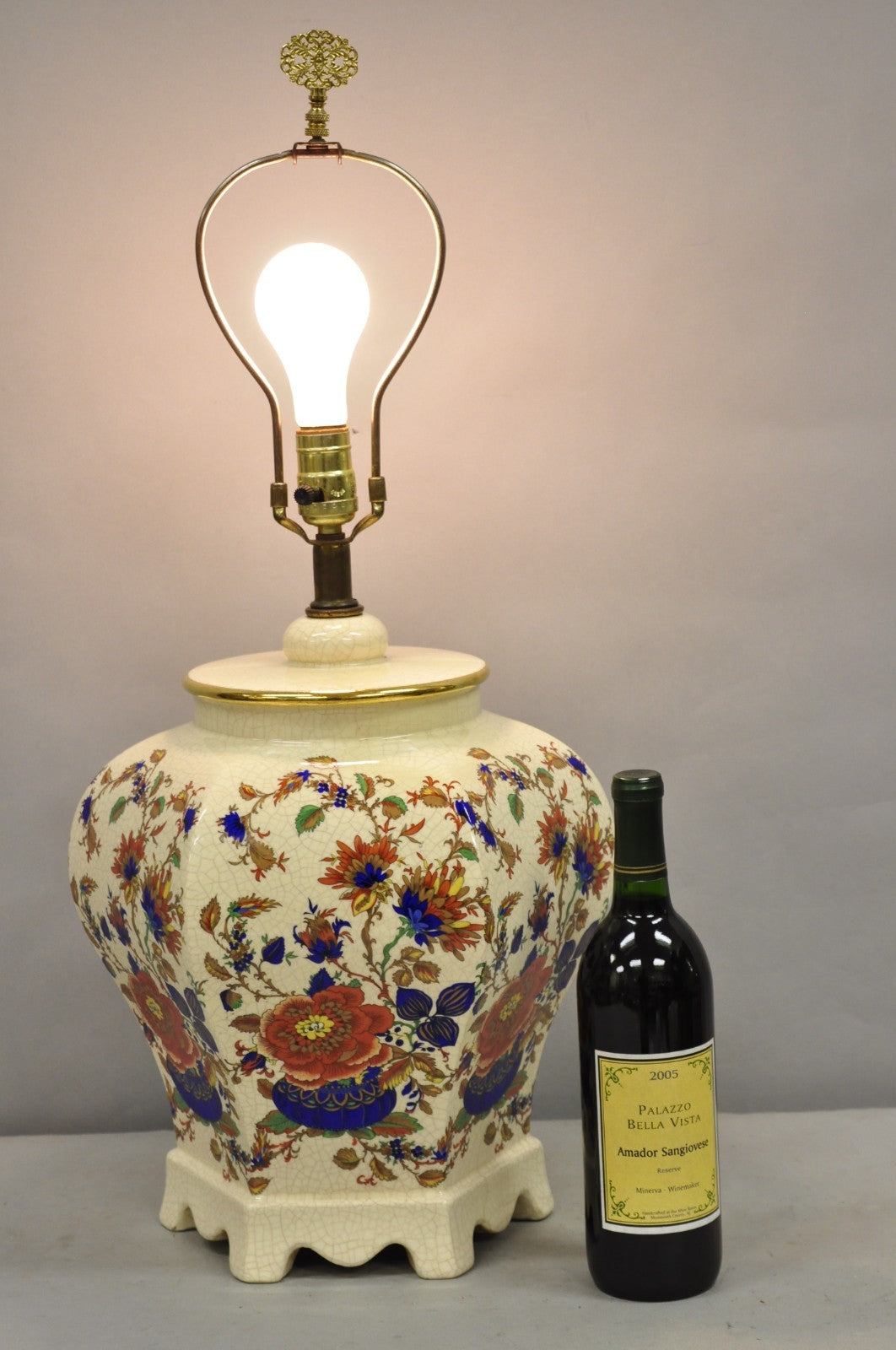 Vintage Oriental Porcelain Hexagonal Flower Decorated Ginger Jar Table Lamp
