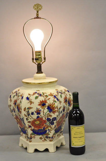 Vintage Oriental Porcelain Hexagonal Flower Decorated Ginger Jar Table Lamp