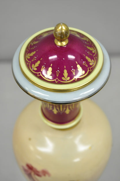 Antique Royal Vienna Austrian Porcelain 21" Hand Painted Red Urn Vase with Lid