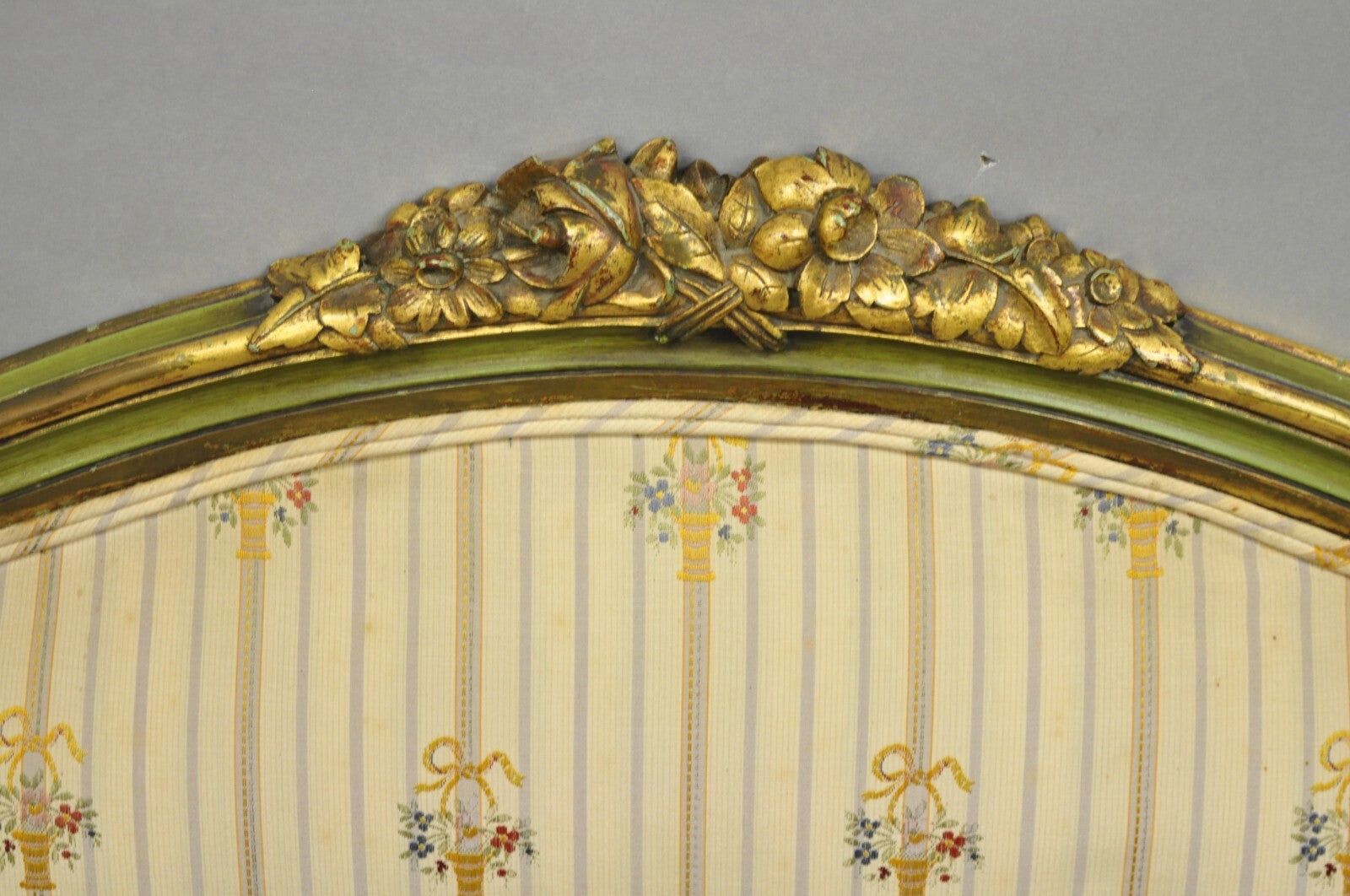 Antique French Louis XVI Style Green Painted Upholstered Twin Bed by Vanleigh