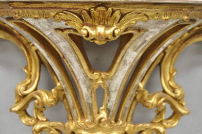 Vintage Italian Rococo Silver & Gold Giltwood Carved Large Wall Shelf Bracket