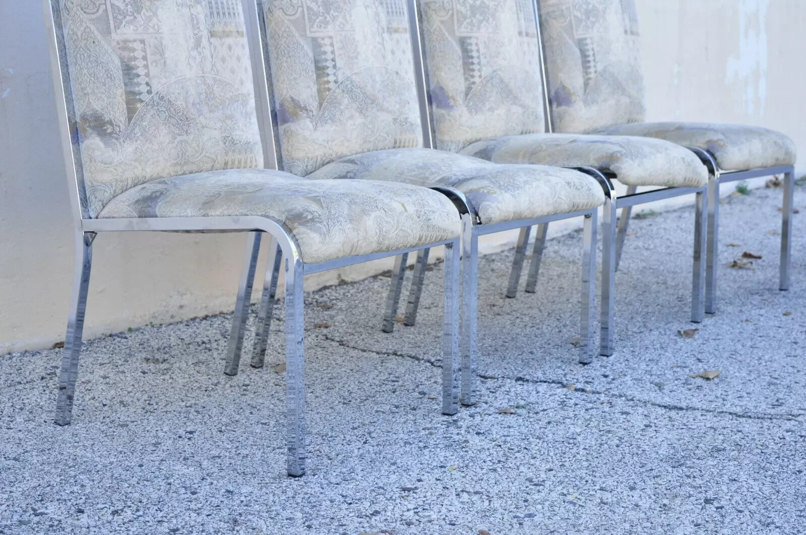 Vintage Mid Century Polished Chrome Frame Rolled Back Dining Chairs - Set of 4
