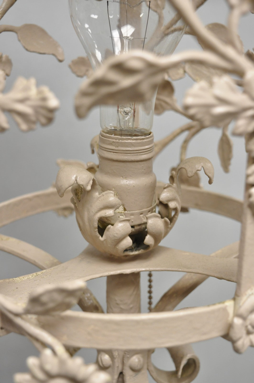 Antique French Renaissance Art Nouveau Iron Floral Lantern Pole Floor Lamp