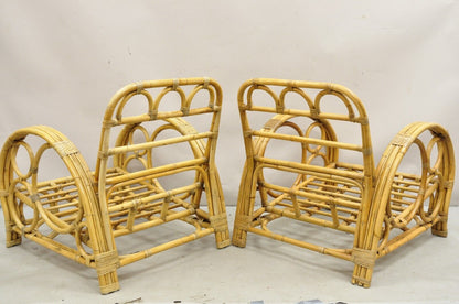 Vintage Hollywood Regency Bent Bamboo Wicker Rattan Pretzel Lounge Chairs - Pair