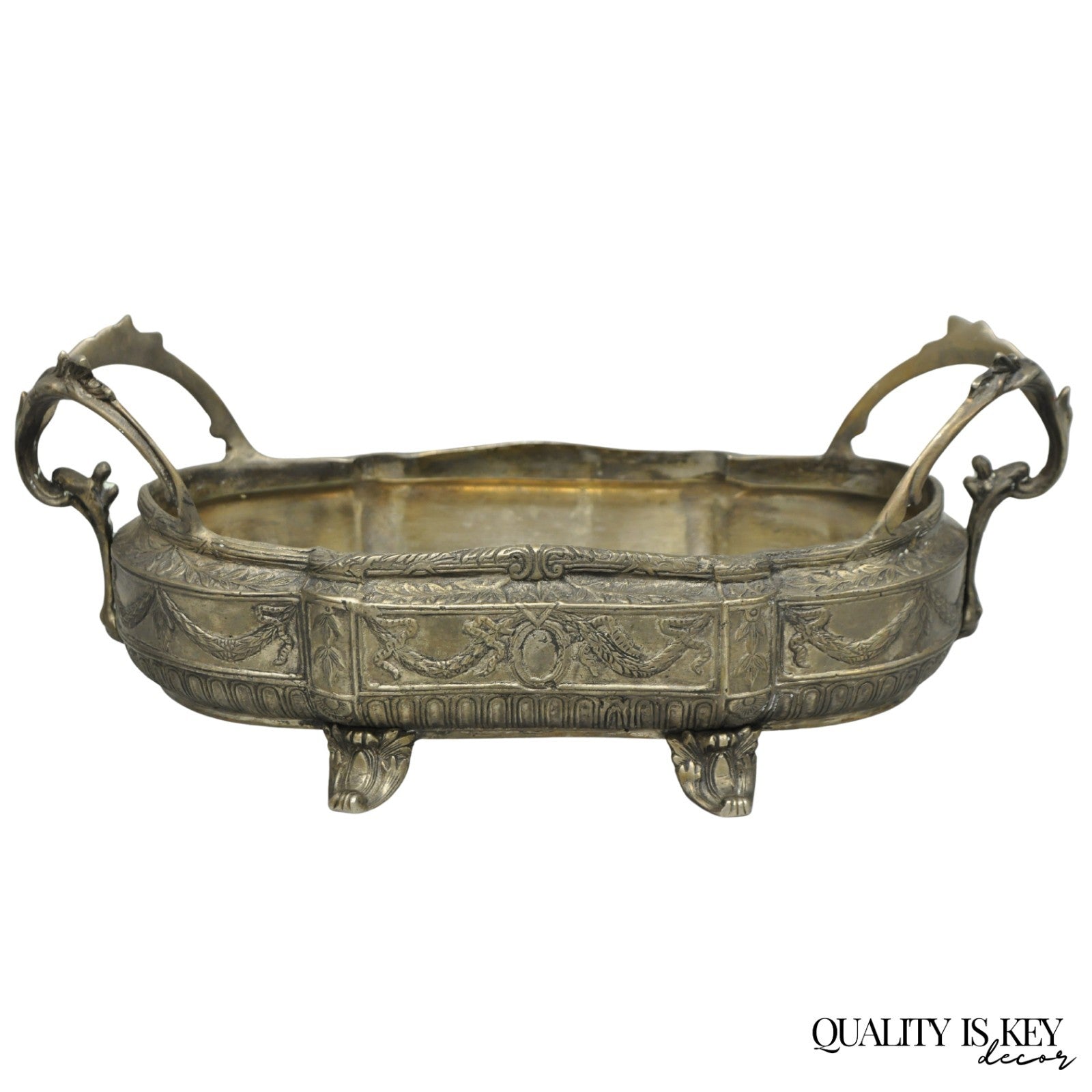 Vintage French Louis XVI Baroque Style Bronze Planter Centerpiece Bowl Dish