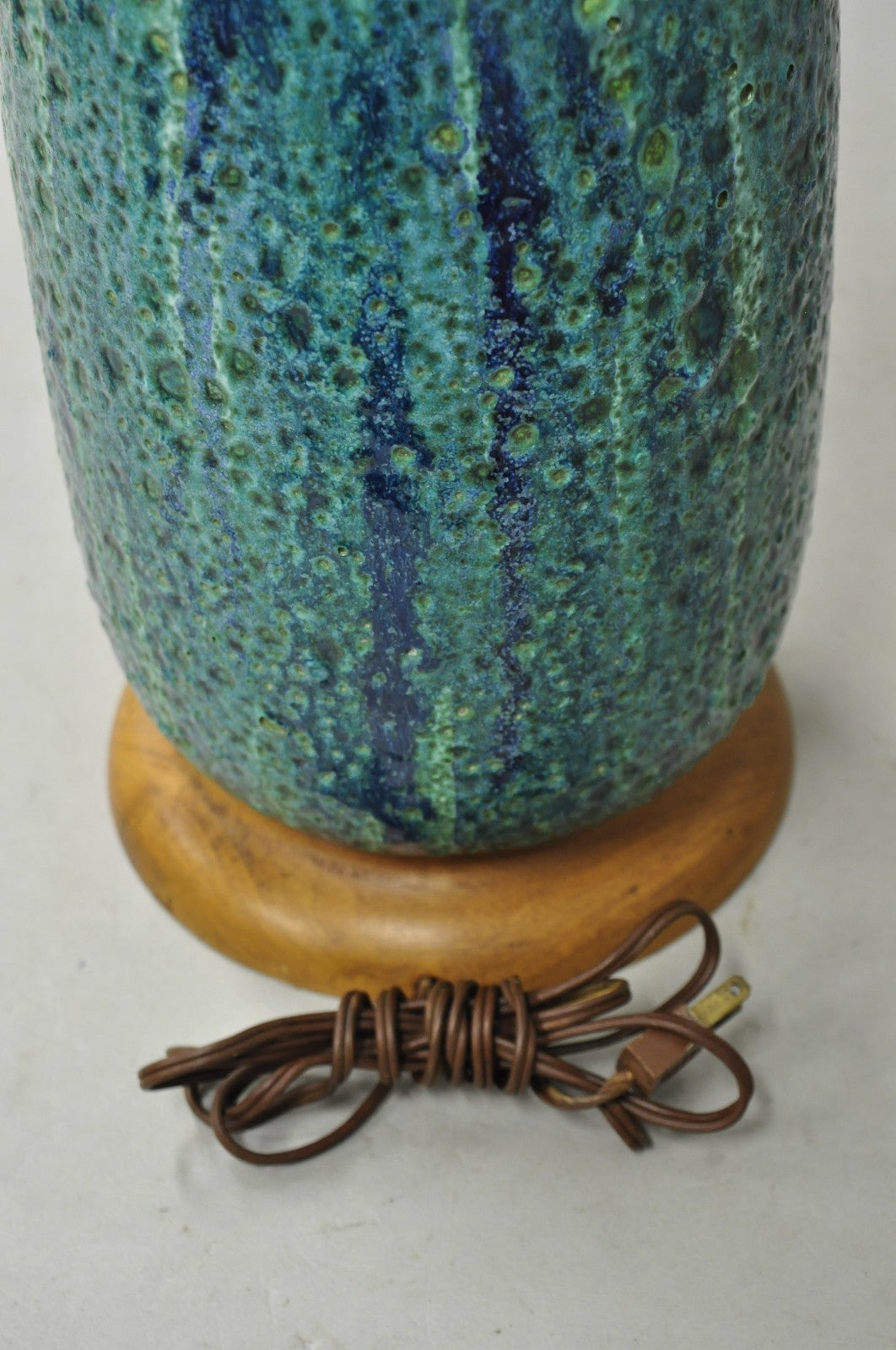 Vintage Mid Century Modern Turquoise Blue Ceramic Drip Glazed Pottery Table Lamp