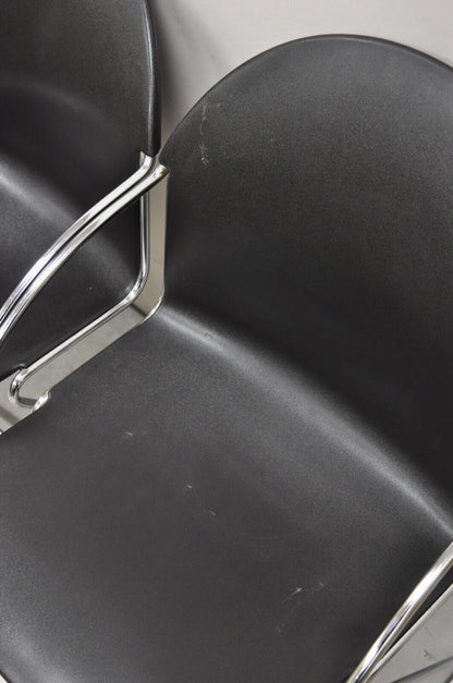 Steelcase Tom Grasman Chrome Frame Black Molded Plastic Stackable Chair Set of 4