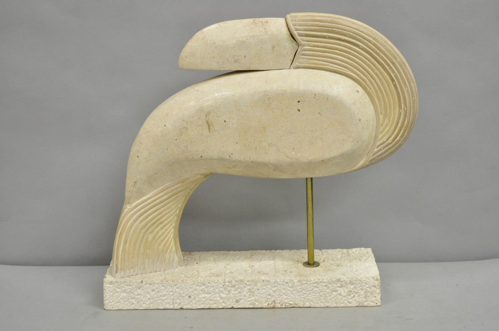 Vintage Modern Tessellated Travertine Marble Stone Toucan Bird Sculpture - Pair