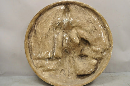 Vintage 43" Fiberglass Kuan Shih Yin Buddha Relief Round Wall Art Sculpture