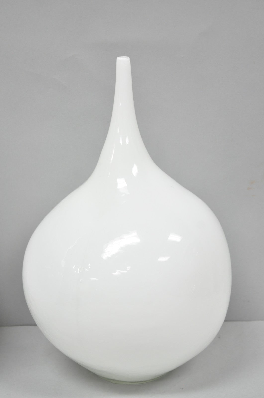 Decorative Modern White Bulbous Art Glass Vessel Vase by Lazy Susan - 2 Pc Set