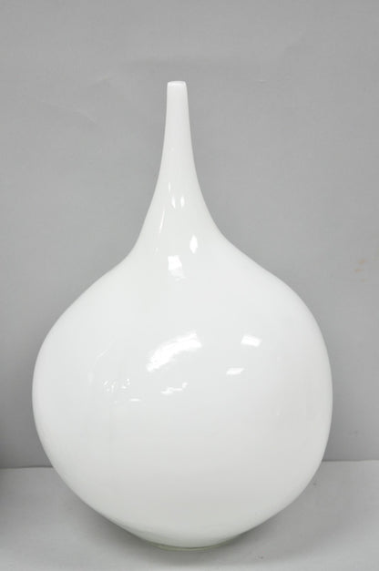 Decorative Modern White Bulbous Art Glass Vessel Vase by Lazy Susan - 2 Pc Set