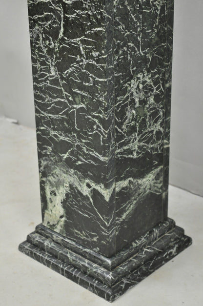 Vintage Italian Classical Style Dark Green Marble Square Column Pedestal Stand