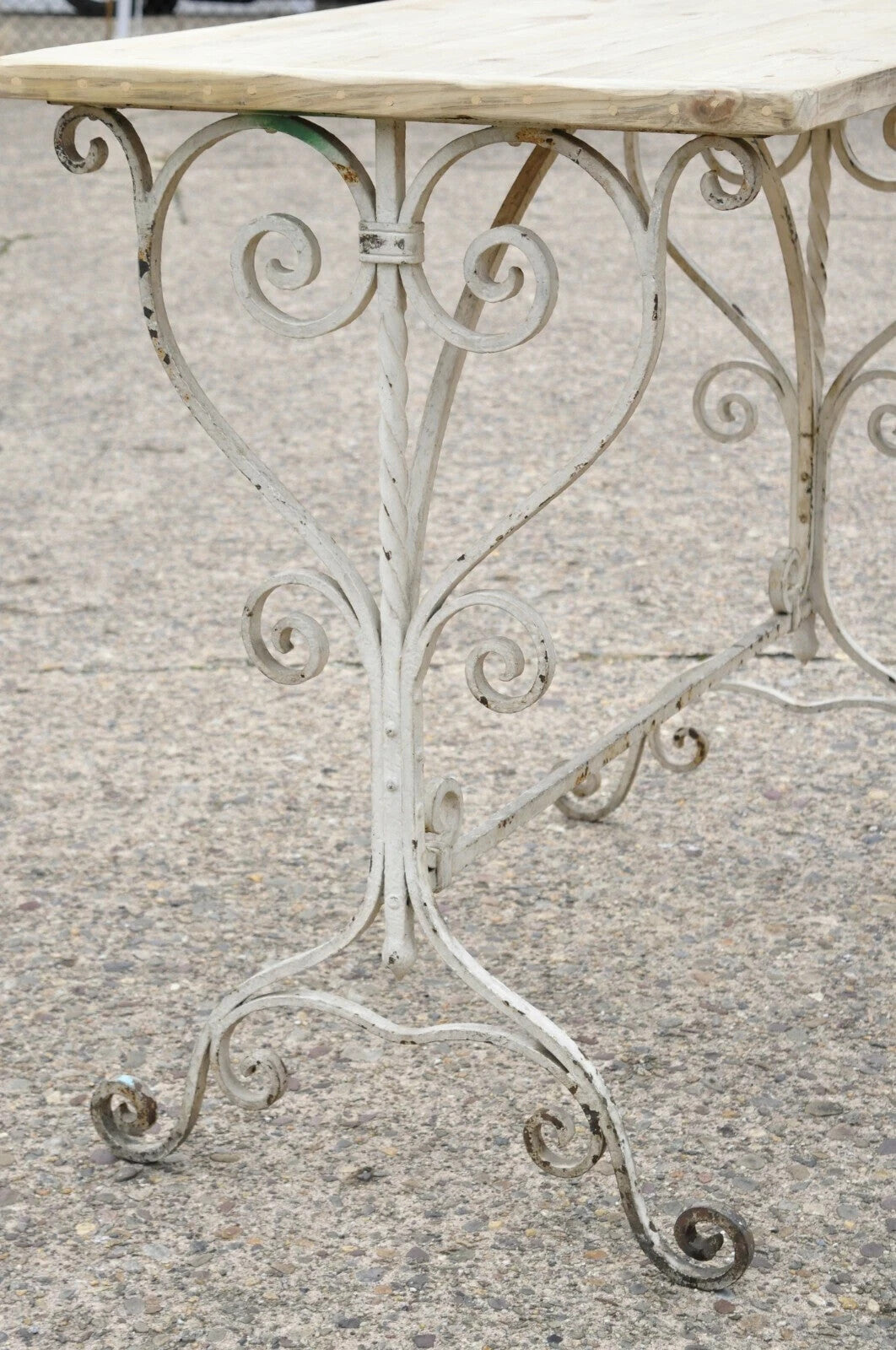 Antique French Art Nouveau Wrought Iron Scroll Wood Top 42" Potting Work Table