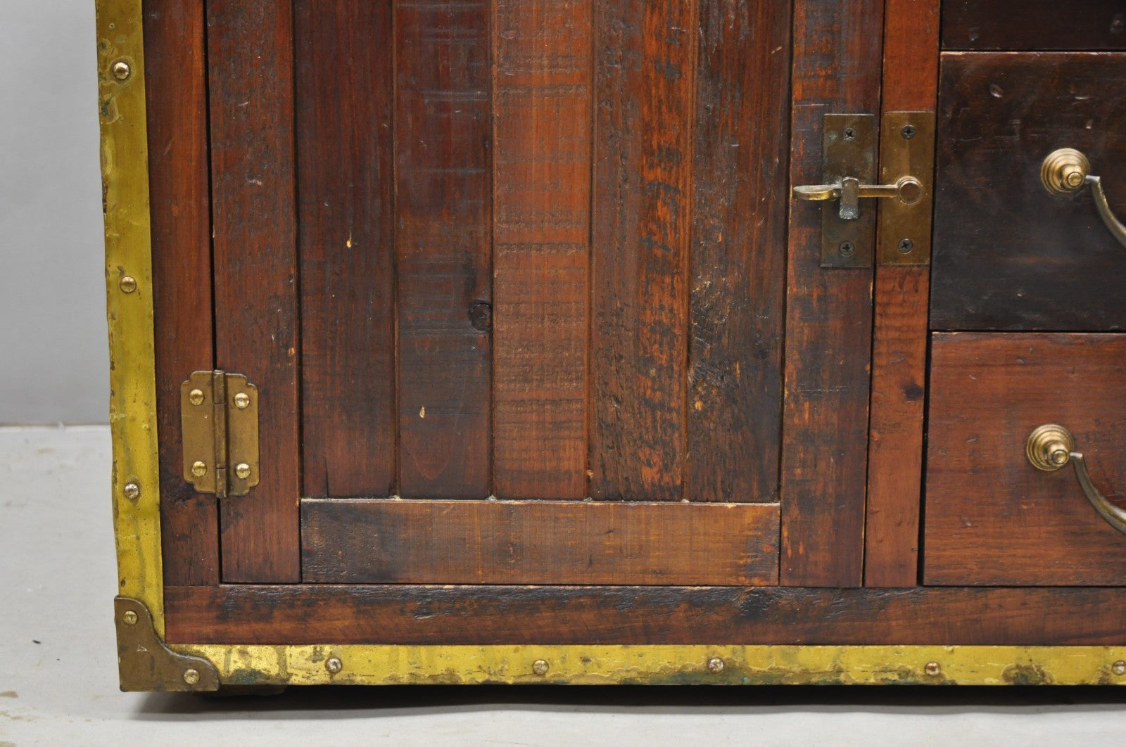 Habersham Wooden Plantation Campaign Trunk Style Side Coffee Table w/ Brass Trim