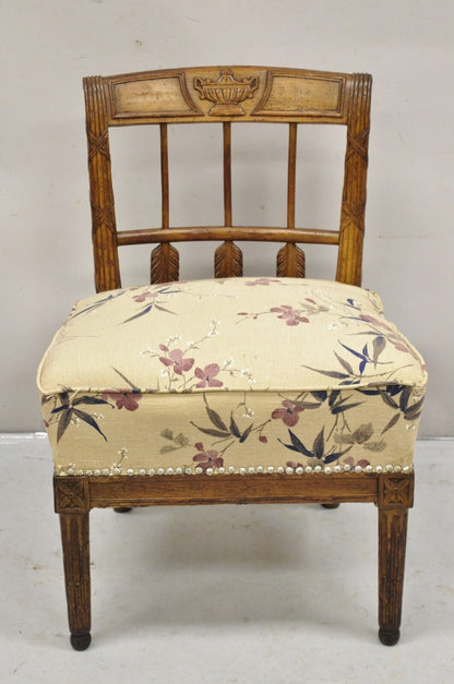Antique Italian Neoclassical French Louis XVI Carved Walnut Low Boudoir Chair