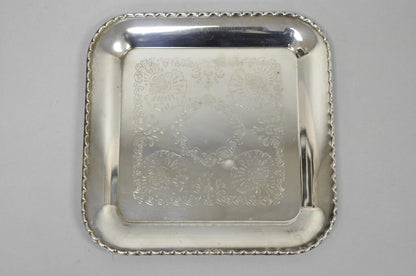 Vintage Silver Plated Victorian Style 9" Square Small Trinket Dish Platter Tray