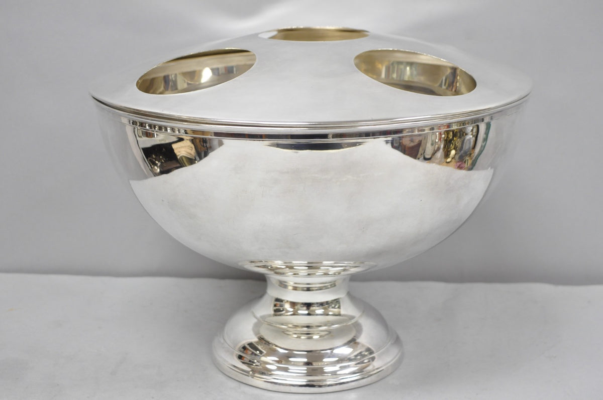 Vintage Modern Pedestal Base Silver Plated 5 Bottle Champagne Chiller Ice Bucket