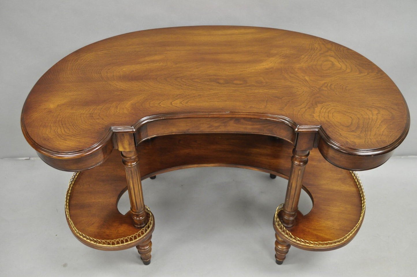 Vintage French Regency Cherry Wood "Kidney Bean" Desk Console Table w/ Drawer