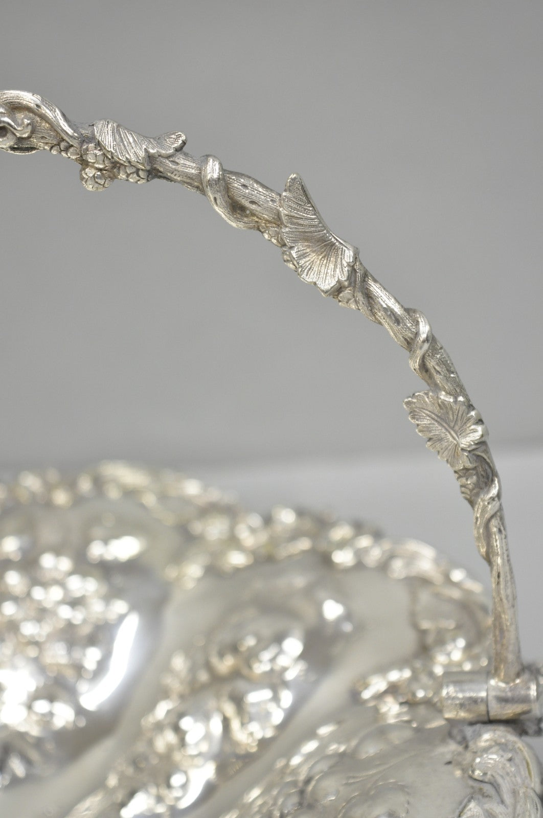 Antique Victorian Silver Plated Grapevine Repousse Dessert Basket Fruit Bowl