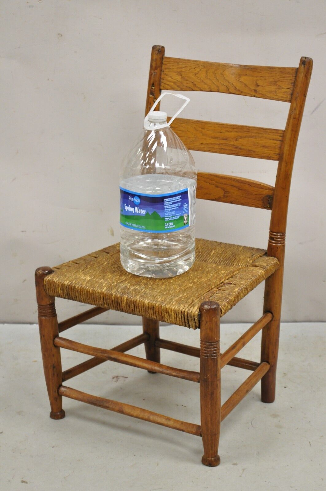 Antique 19th Century Childs Shaker Maple Rush Ladder Back Small Side Chair