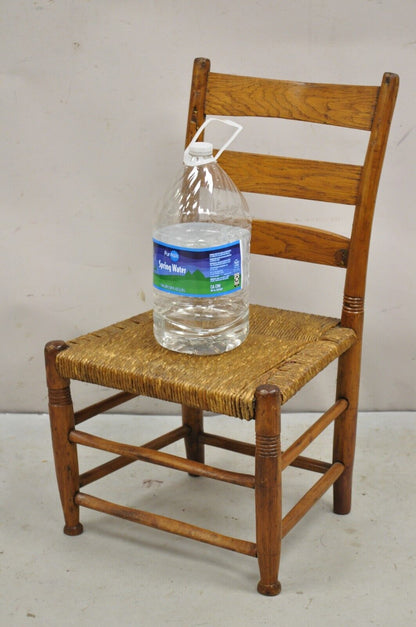 Antique 19th Century Childs Shaker Maple Rush Ladder Back Small Side Chair