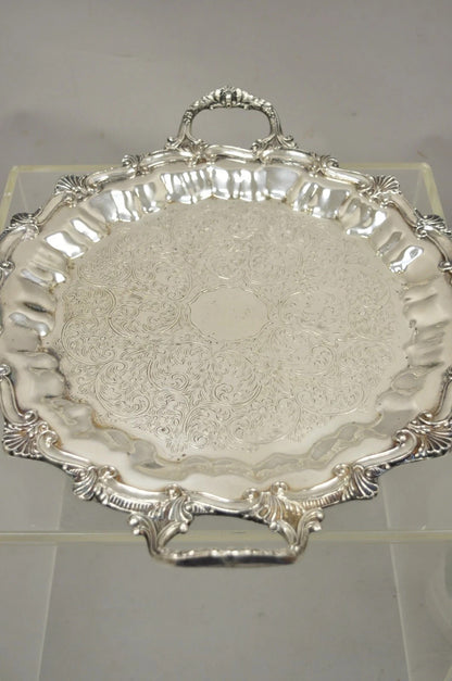 Victorian Ornate Silver Plated Twin Handle Scalloped Bar Serving Platter Tray