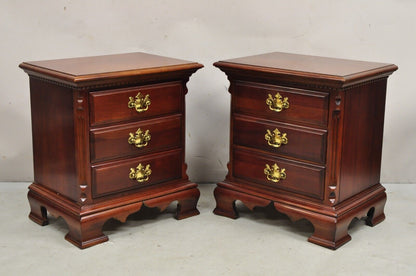 Vintage Lexington Chippendale Style Cherry Wood Nightstands Commode - a Pair