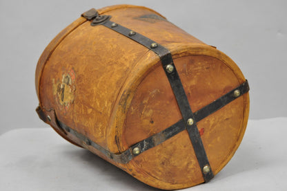 English Art Deco Brown Leather Travel Case Suitcase w/ Stickers & Beaver Top Hat