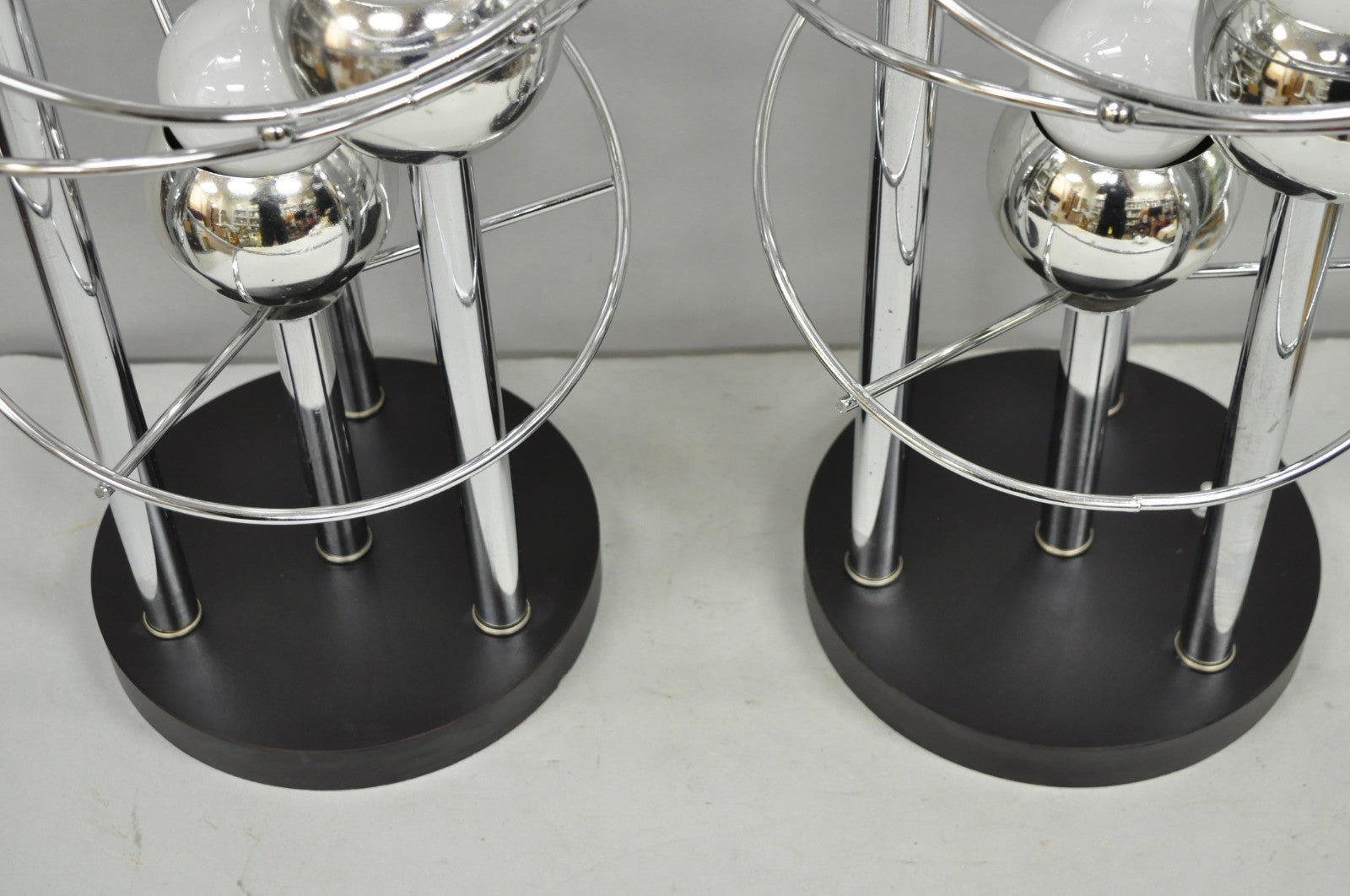 Vintage Mid Century Modern George Kovacs Spiral Chrome Ball Table Lamps - a Pair