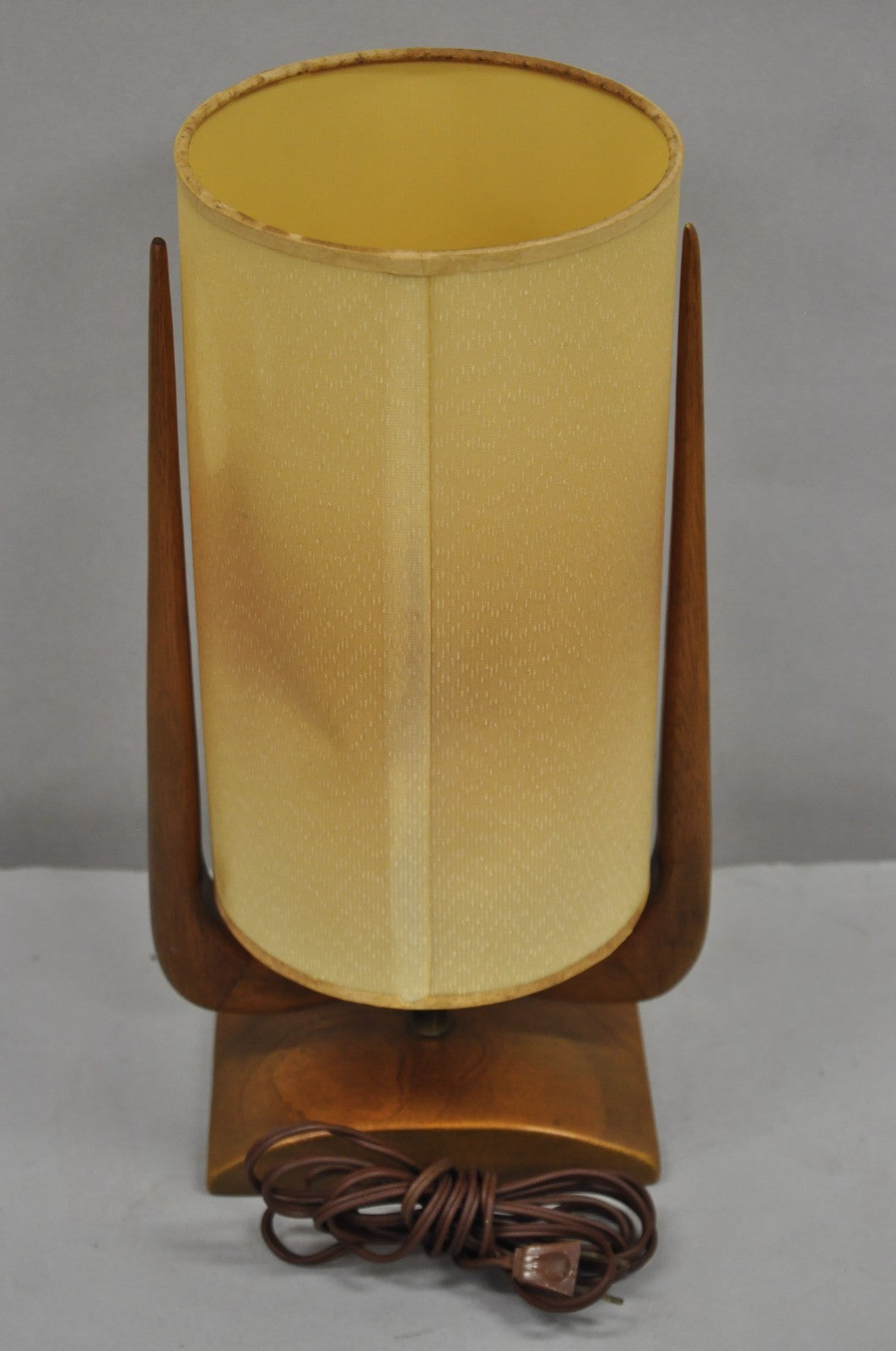 Vintage Mid Century Modern Sculpted Walnut Small Table Lamp w/ Shade by Modeline