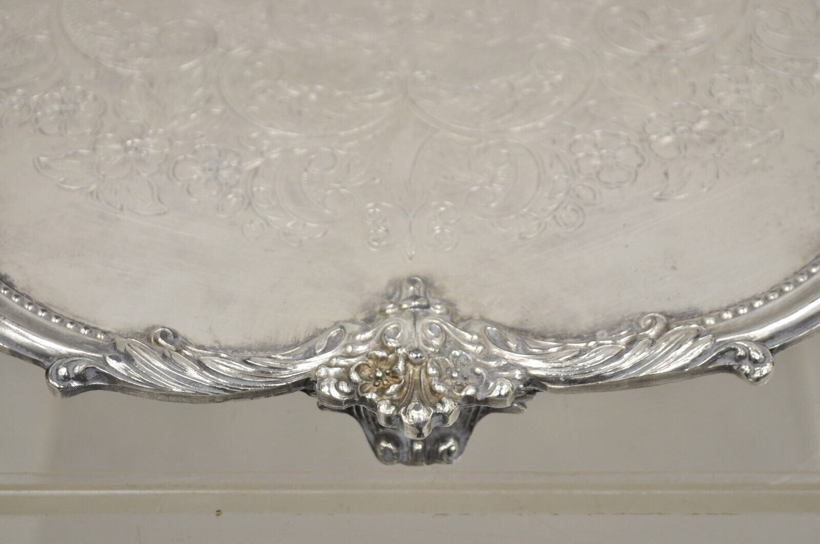 Vintage Victorian Silver Plated Round Scalloped Edge Dish Serving Platter Tray