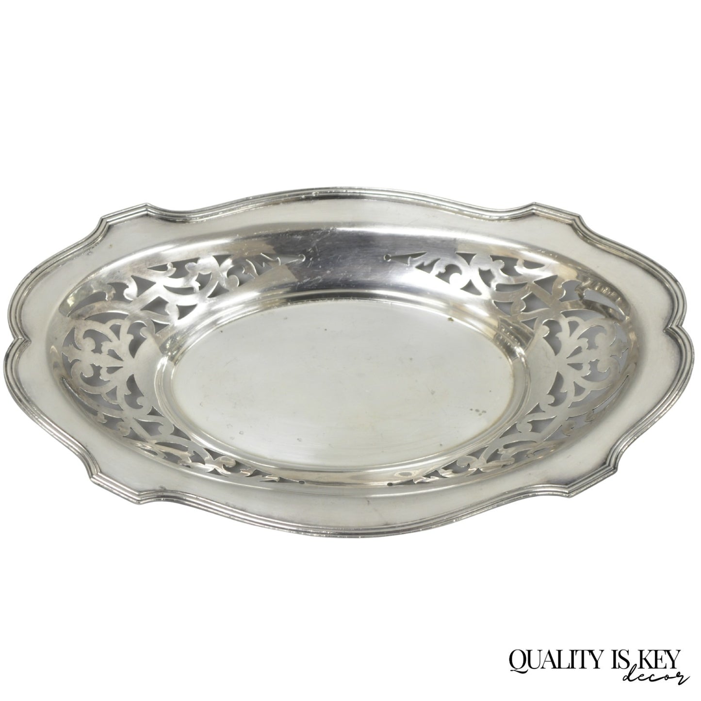 Antique Victorian Silver Plated Oval Reticulated Trinket Dish Tray by L.B.S. Co