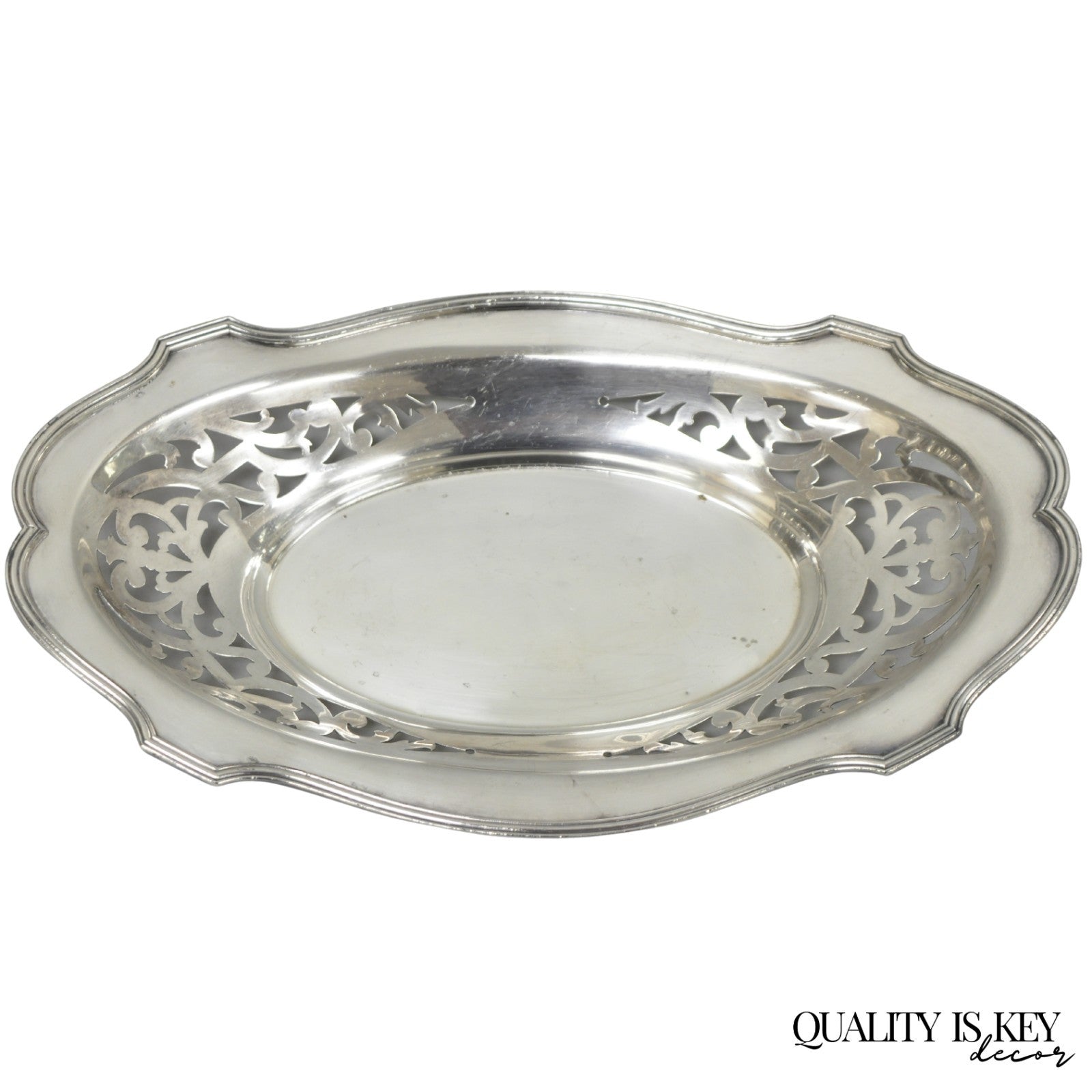 Antique Victorian Silver Plated Oval Reticulated Trinket Dish Tray by L.B.S. Co