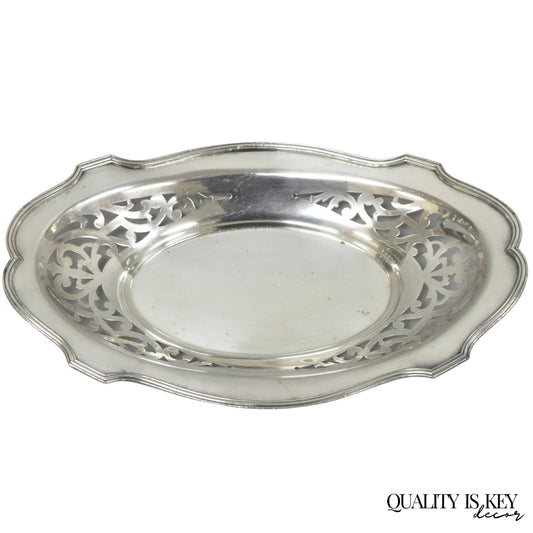 Antique Victorian Silver Plated Oval Reticulated Trinket Dish Tray by L.B.S. Co