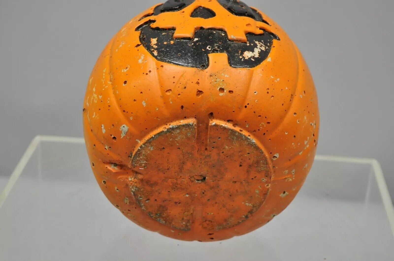Vintage Orange Cement 8" Small Painted Garden Pumpkin Planter Plant Pot - Pair