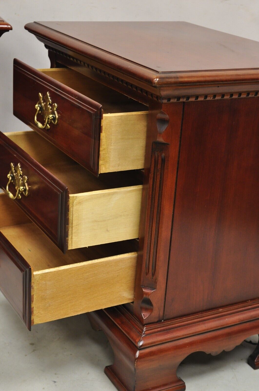 Vintage Lexington Chippendale Style Cherry Wood Nightstands Commode - a Pair