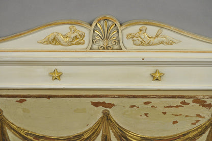 Antique Italian Neoclassical White Distress Painted Gold Gilt 72" Trumeau Mirror