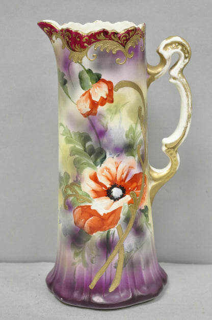Antique Nishiku Royal Nippon Hand Painted Floral Gold Gilt Handle Water Pitcher