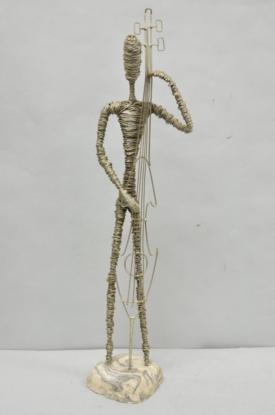 Vintage Mid Century Modern Brutalist Wire Musician Band Figure Sculpture - 2 Pc