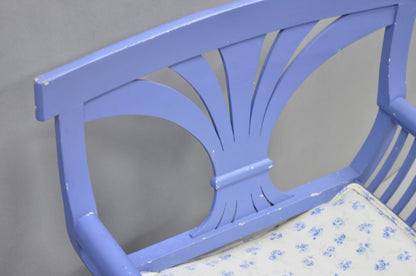 Vintage Hollywood Regency Italian Style Blue Curule X-Frame Arm Chair - a Pair