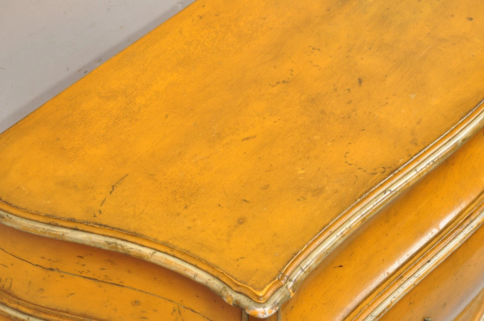 Antique Italian Rococo Louis XV Orange Painted Bombe Commode Chest of Drawers