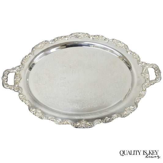Vintage Towle Victorian Silver Plated Oval Twin Handle Serving Platter Bar Tray
