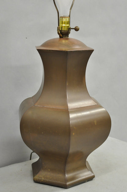Vintage Chinoiserie Patinated Copper Hexagonal Oriental Ginger Jar Table Lamp