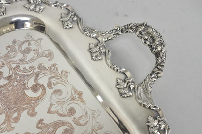 Vintage English Victorian Silver Plated Ornate Footed Serving Platter Bar Tray