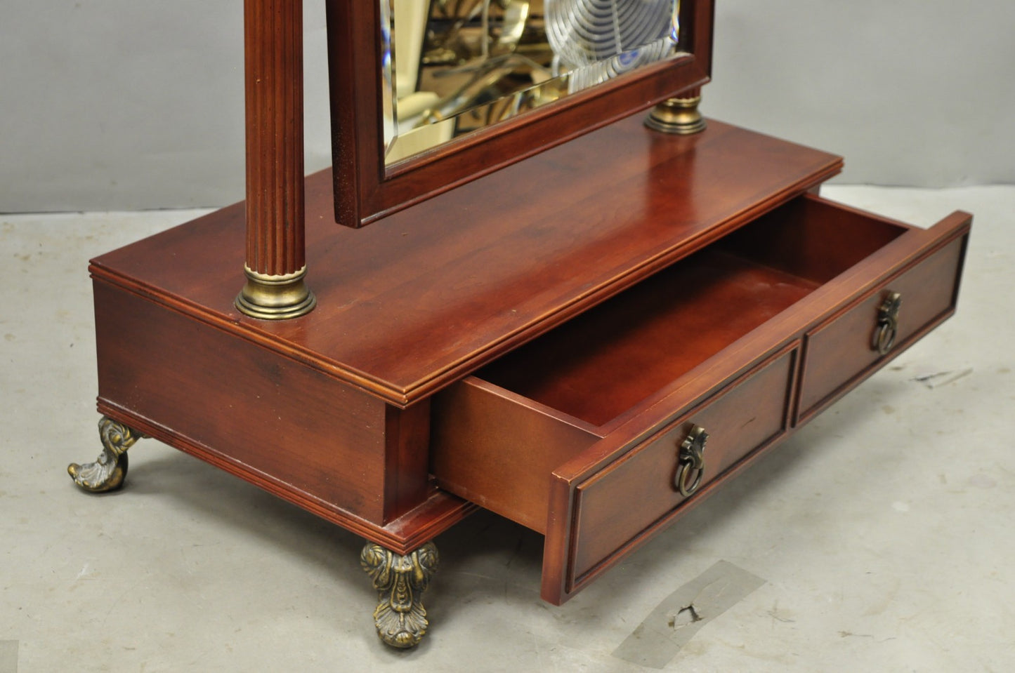 Bombay Company Cherry Wood Victorian Style Standing Cheval Mirror with Drawer
