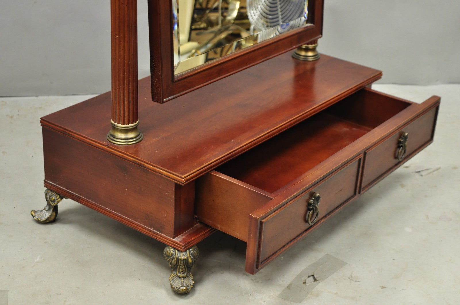 Bombay Company Cherry Wood Victorian Style Standing Cheval Mirror with Drawer