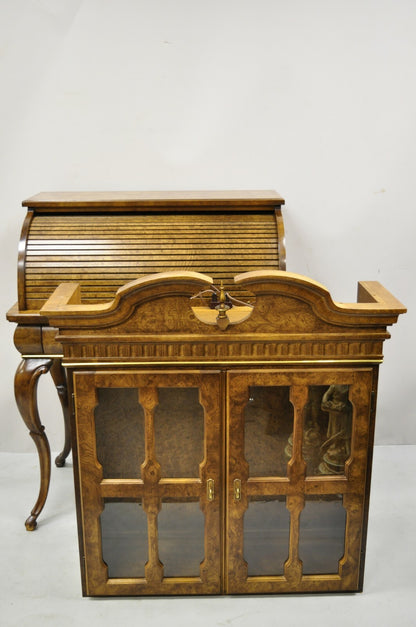 Vintage Italian Regency Burlwood Laminate Saber Leg Tall Secretary Desk Display